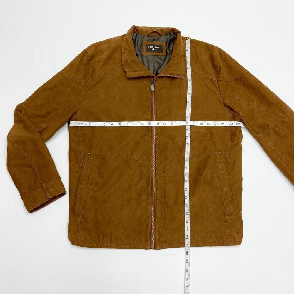 SOLD 🔴 Dockers zip up light jacket cognac tan brown suede like size XL - Picture 10 of 15